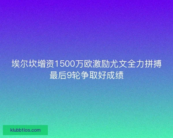 埃尔坎增资1500万欧激励尤文全力拼搏最后9轮争取好成绩 埃尔坎增资1500万欧激励尤文全力拼搏最后9轮争取好成绩